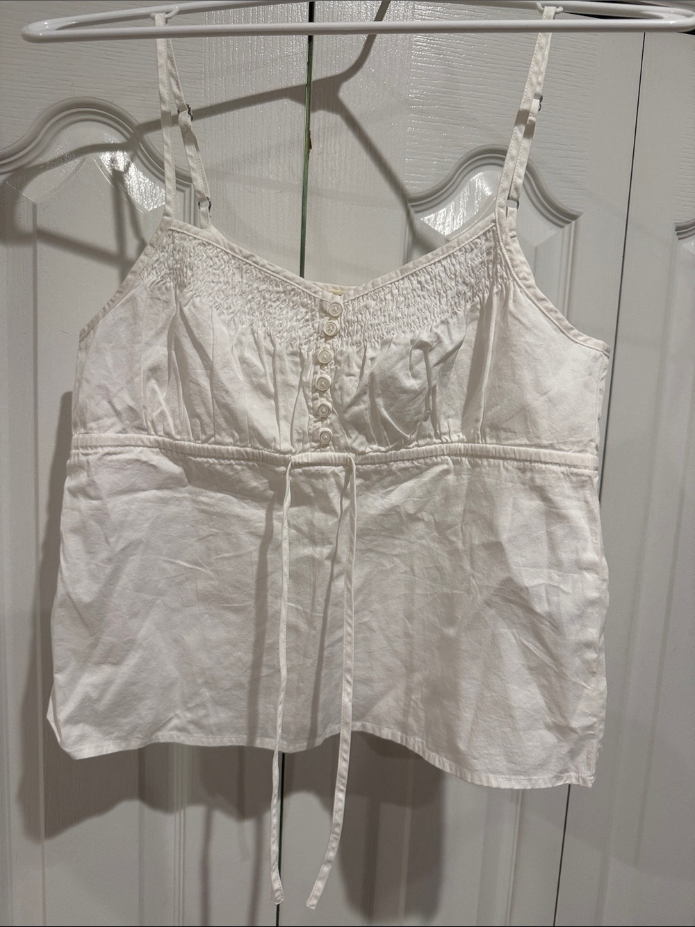 PacSun White Smocked Button-Front Camisole Top